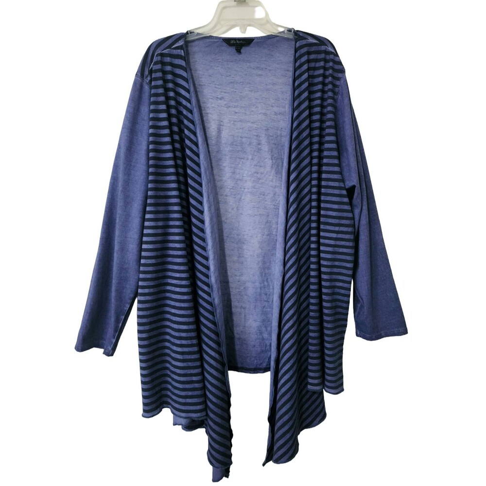 Ulla Popken Cardigan Sweater Women's 20 22 Plus Cotton Purple Black Stripe EUC